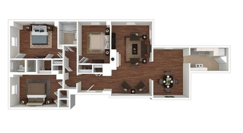 Floor plan for 3 beds, 2 baths, 1387 sqft